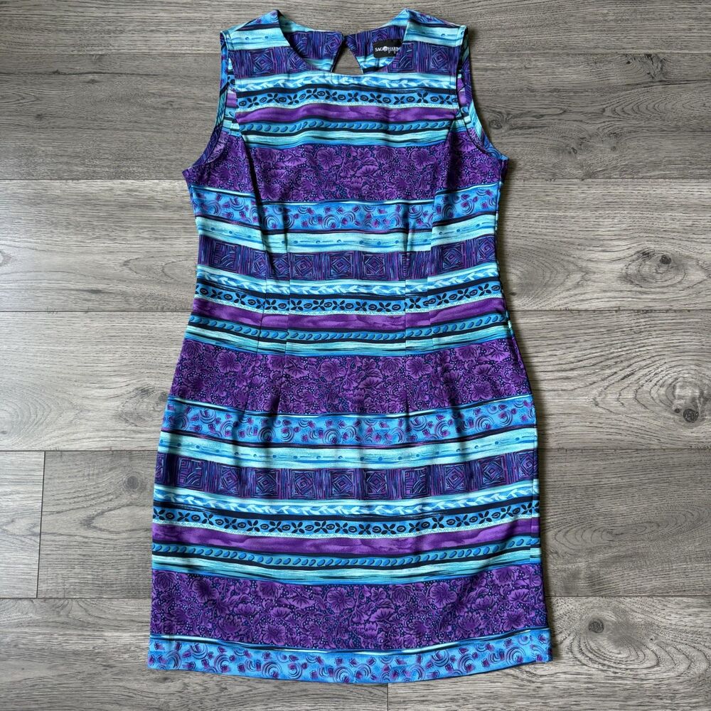 Sag Harbor Dress‎ Vintage Blue/Purple Mixed Media Print Sheath - Petite 10 (10P)